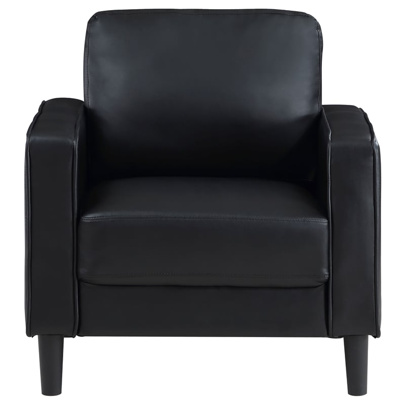 Pemberly Row Faux Leather Upholstered Track Arm Faux Leather Accent Chair Black