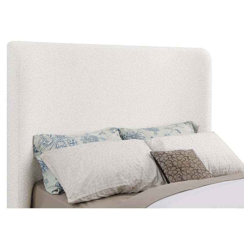Pemberly Row Fabric Upholstered Eastern King Wingback Platform Sleigh Bed Cream