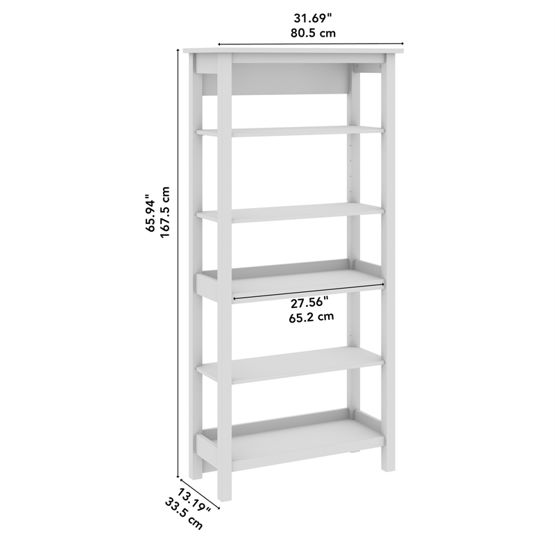 Pemberly Row Engineered Wood Tall 5 Shelf Bookcase in Pure White & Shiplap Gray