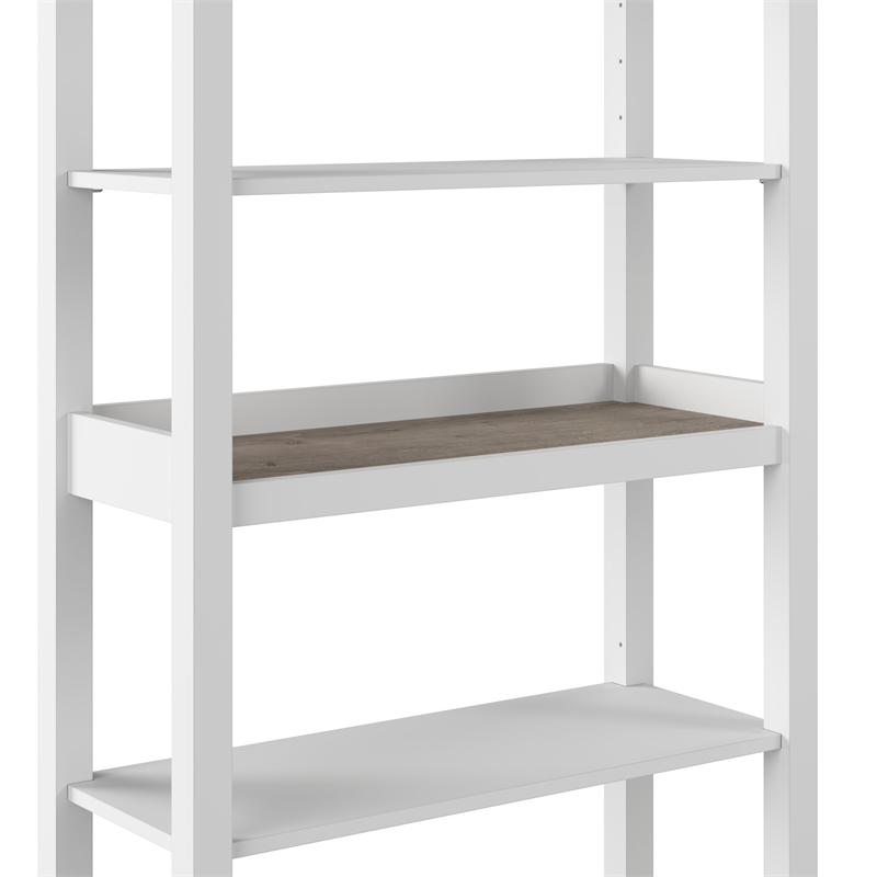 Pemberly Row Engineered Wood Tall 5 Shelf Bookcase in Pure White & Shiplap Gray