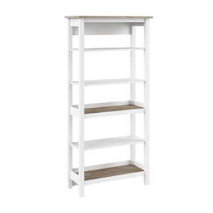 Pemberly Row Engineered Wood Tall 5 Shelf Bookcase in Pure White & Shiplap Gray