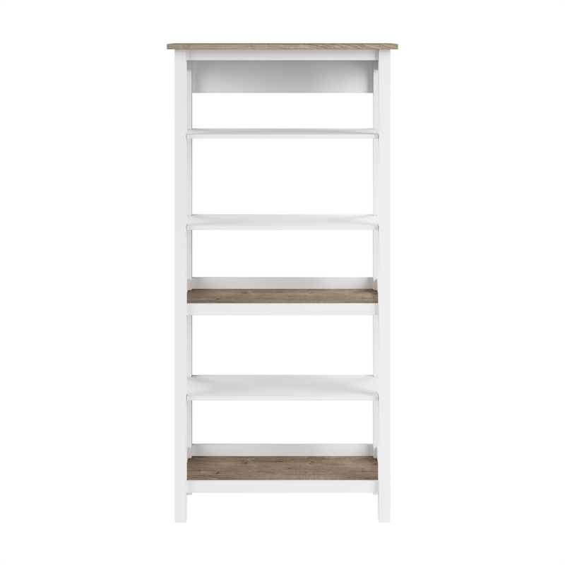 Pemberly Row Engineered Wood Tall 5 Shelf Bookcase in Pure White & Shiplap Gray