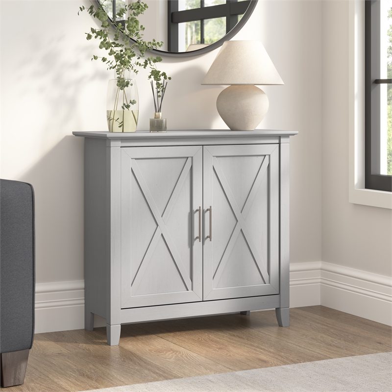 Pemberly Row Small Storage Cabinet with Doors in Cape Cod Gray - Engineered Wood