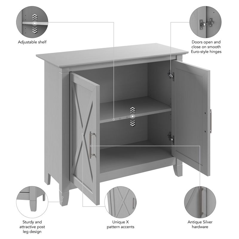 Pemberly Row Small Storage Cabinet with Doors in Cape Cod Gray - Engineered Wood