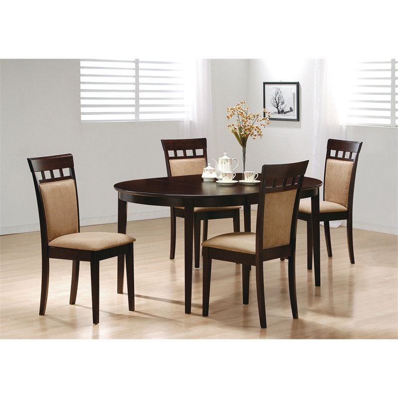 Pemberly Row 5-piece Wood Oval Dining Set with Extension Leaf Cappuccino & Beige