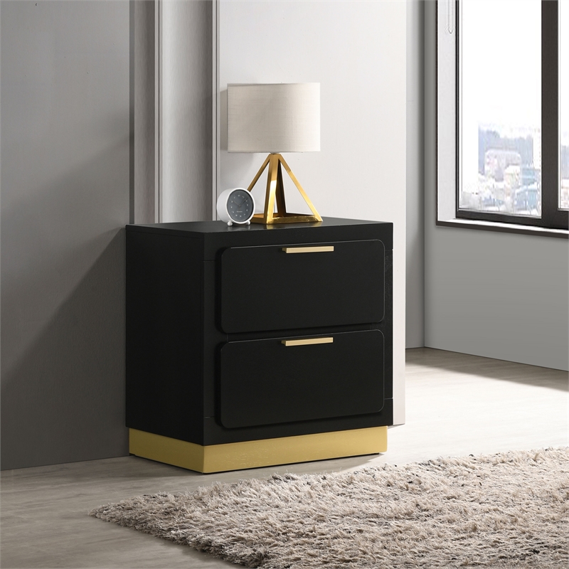 Pemberly Row 2-drawer Wood Nightstand Bedside Table Black and Gold