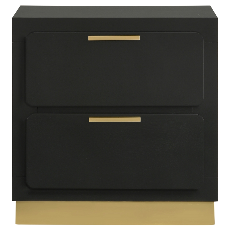 Pemberly Row 2-drawer Wood Nightstand Bedside Table Black and Gold