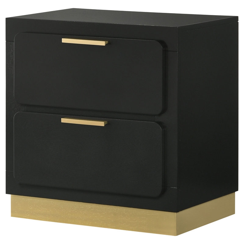 Pemberly Row 2-drawer Wood Nightstand Bedside Table Black and Gold