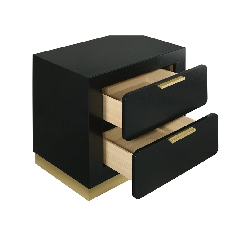 Pemberly Row 2-drawer Wood Nightstand Bedside Table Black and Gold
