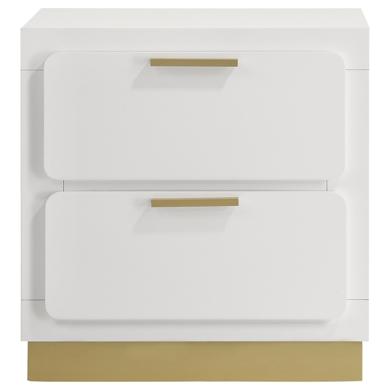 Pemberly Row 2-drawer Wood Nightstand Bedside Table White and Gold