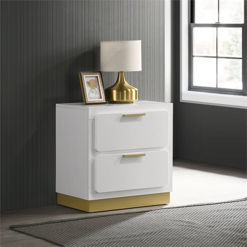 Pemberly Row 2-drawer Wood Nightstand Bedside Table White and Gold