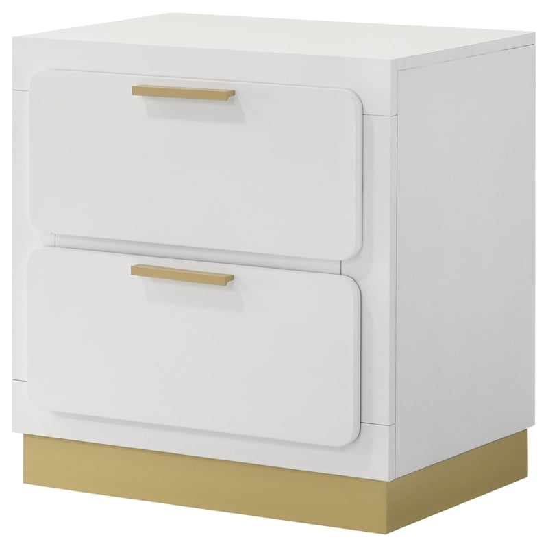 Pemberly Row 2-drawer Wood Nightstand Bedside Table White and Gold