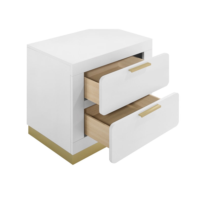 Pemberly Row 2-drawer Wood Nightstand Bedside Table White and Gold
