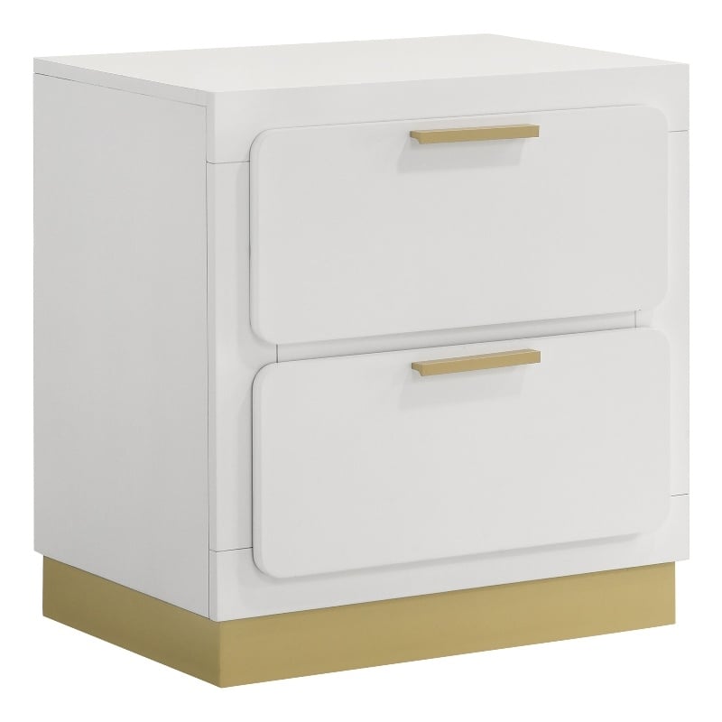 Pemberly Row 2-drawer Wood Nightstand Bedside Table White and Gold