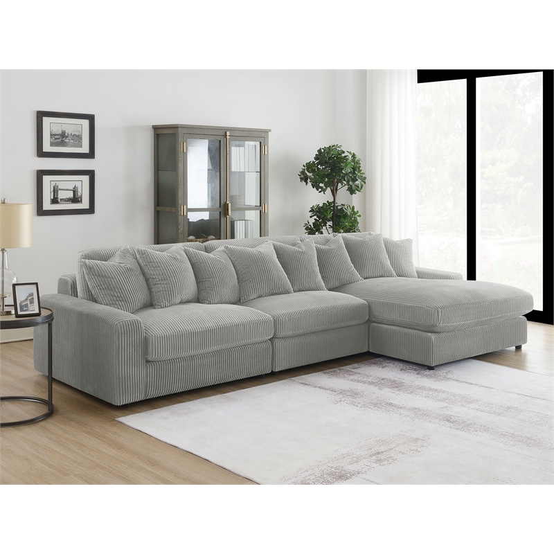 Pemberly Row Fabric Upholstered Reversible Sectional Sofa Set Gray
