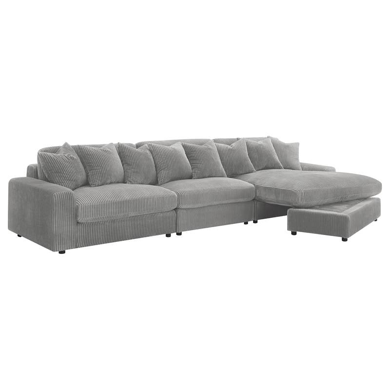 Pemberly Row Fabric Upholstered Reversible Sectional Sofa Set Gray