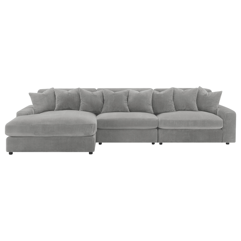 Pemberly Row Fabric Upholstered Reversible Sectional Sofa Set Gray