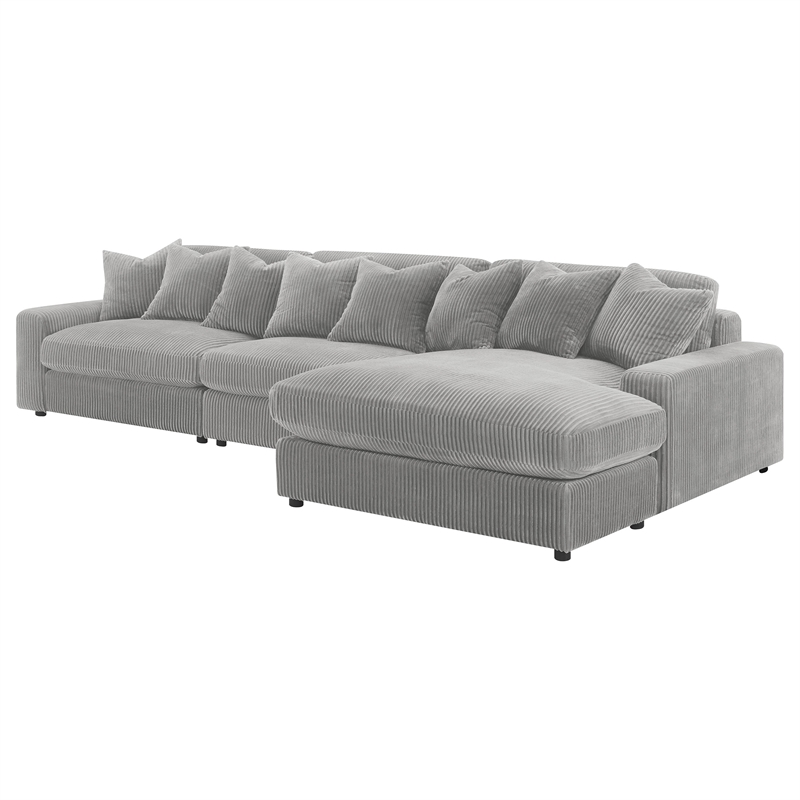 Pemberly Row Fabric Upholstered Reversible Sectional Sofa Set Gray
