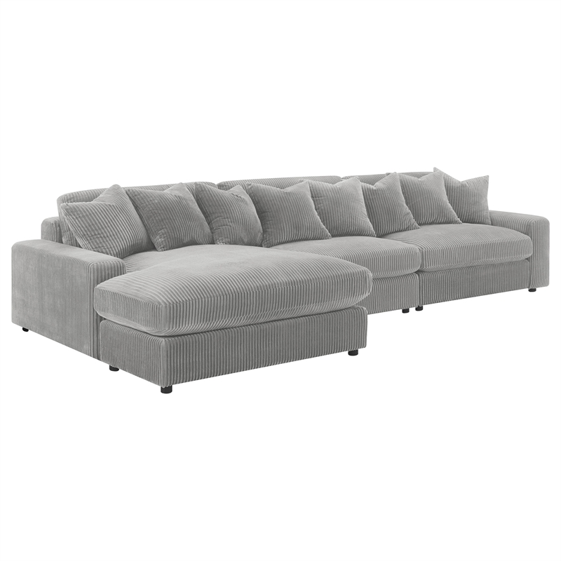 Pemberly Row Fabric Upholstered Reversible Sectional Sofa Set Gray