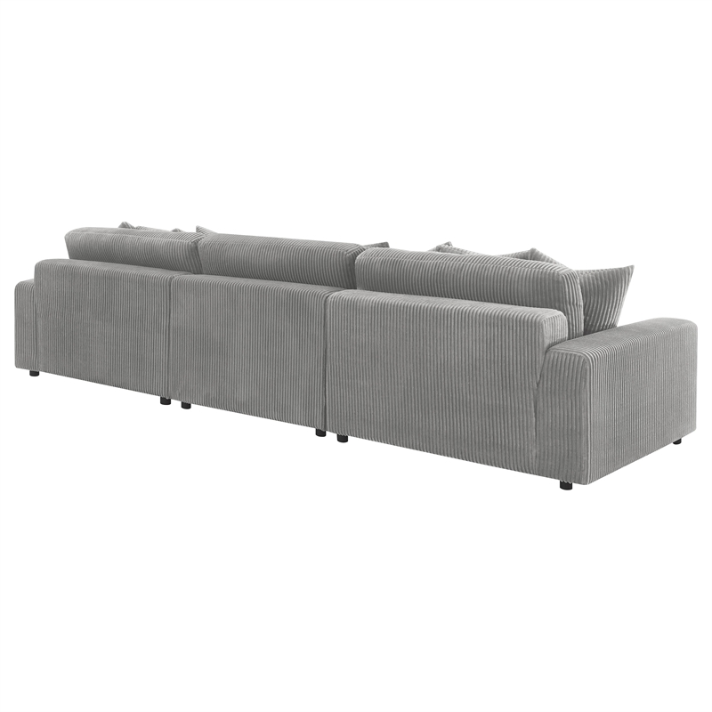 Pemberly Row Fabric Upholstered Reversible Sectional Sofa Set Gray
