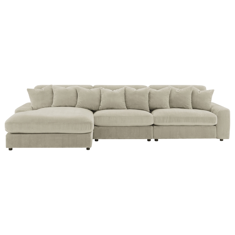 Pemberly Row Fabric Upholstered Reversible Sectional Sofa Set Sand