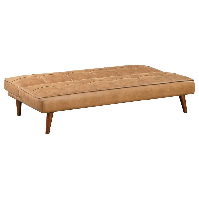 Pemberly Row Faux Leather Tufted Convertible Sofa Bed Saddle Brown