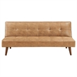 Pemberly Row Faux Leather Tufted Convertible Sofa Bed Saddle Brown