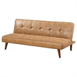 Pemberly Row Faux Leather Tufted Convertible Sofa Bed Saddle Brown