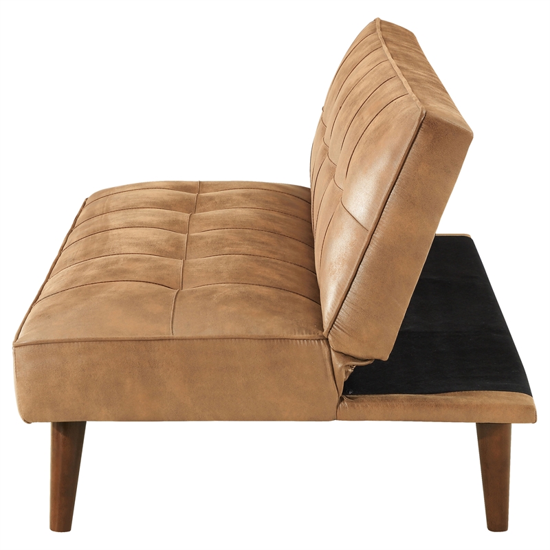 Pemberly Row Faux Leather Tufted Convertible Sofa Bed Saddle Brown