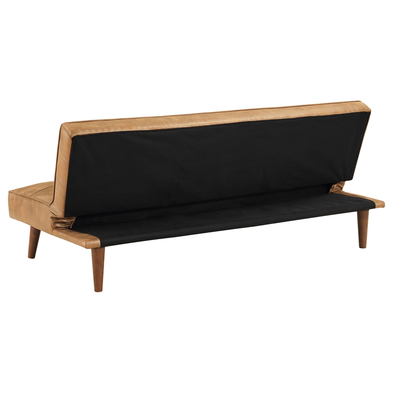 Pemberly Row Faux Leather Tufted Convertible Sofa Bed Saddle Brown