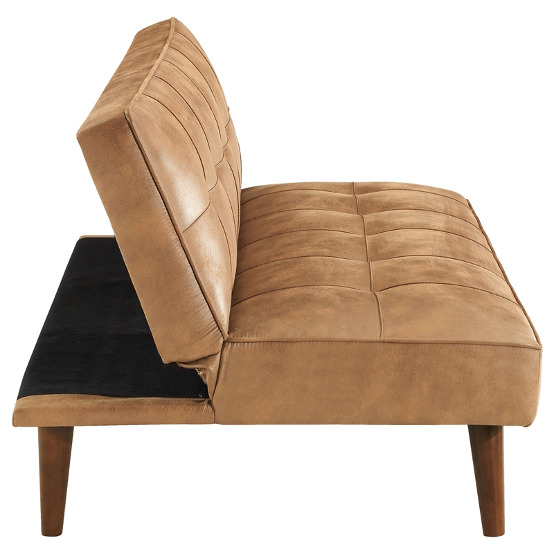 Pemberly Row Faux Leather Tufted Convertible Sofa Bed Saddle Brown