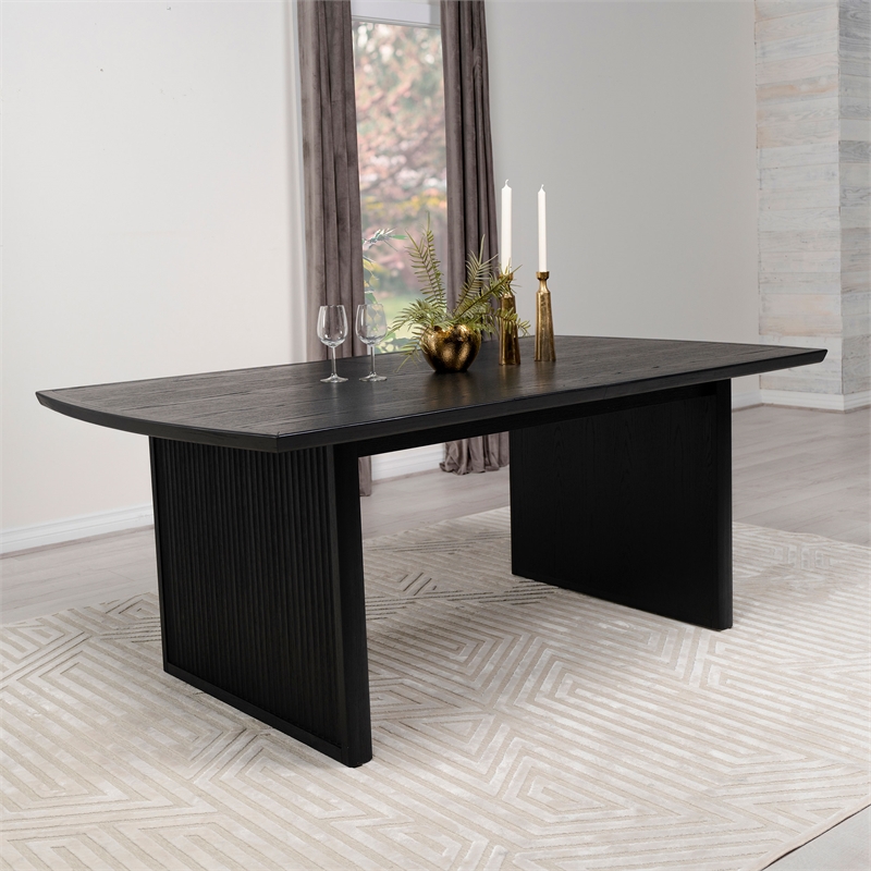 Pemberly Row Wood Dining Table with Removable Extension Leaf Black