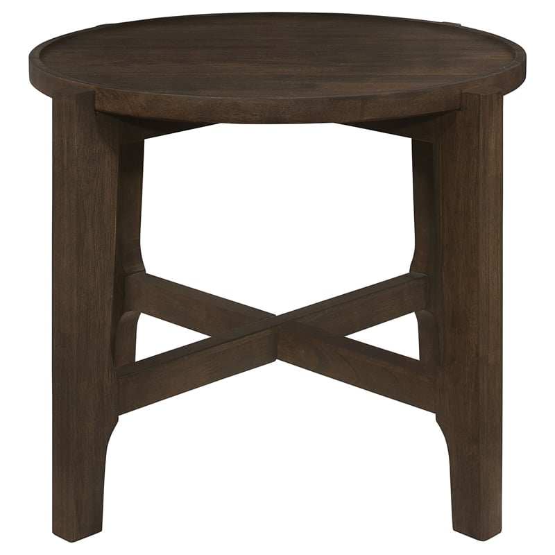 Pemberly Row Transitional Round Solid Wood End Table in Dark Brown