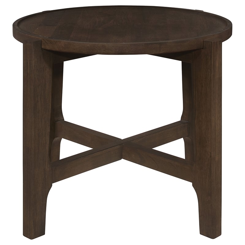 Pemberly Row Transitional Round Solid Wood End Table in Dark Brown