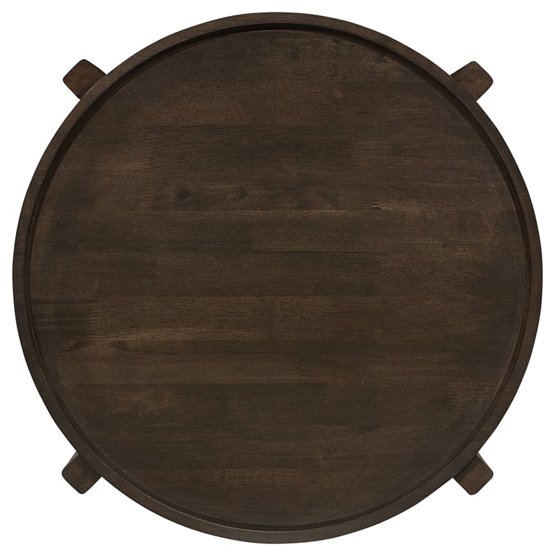 Pemberly Row Transitional Round Solid Wood End Table in Dark Brown