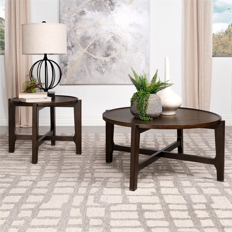 Pemberly Row Transitional Round Solid Wood End Table in Dark Brown