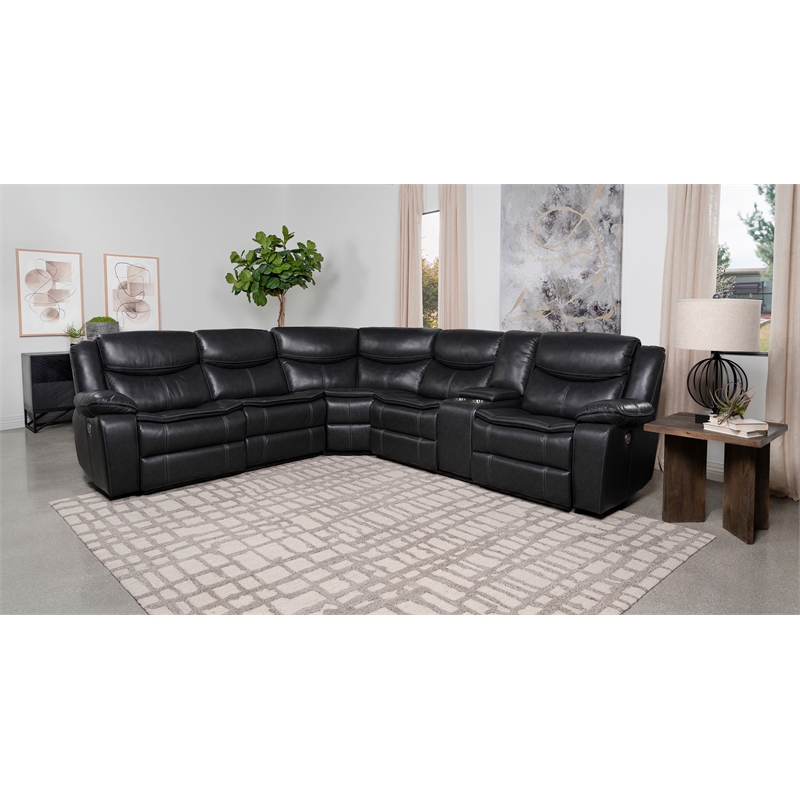 Pemberly Row Faux Leather Power Reclining Sectional Sofa Dark Gray