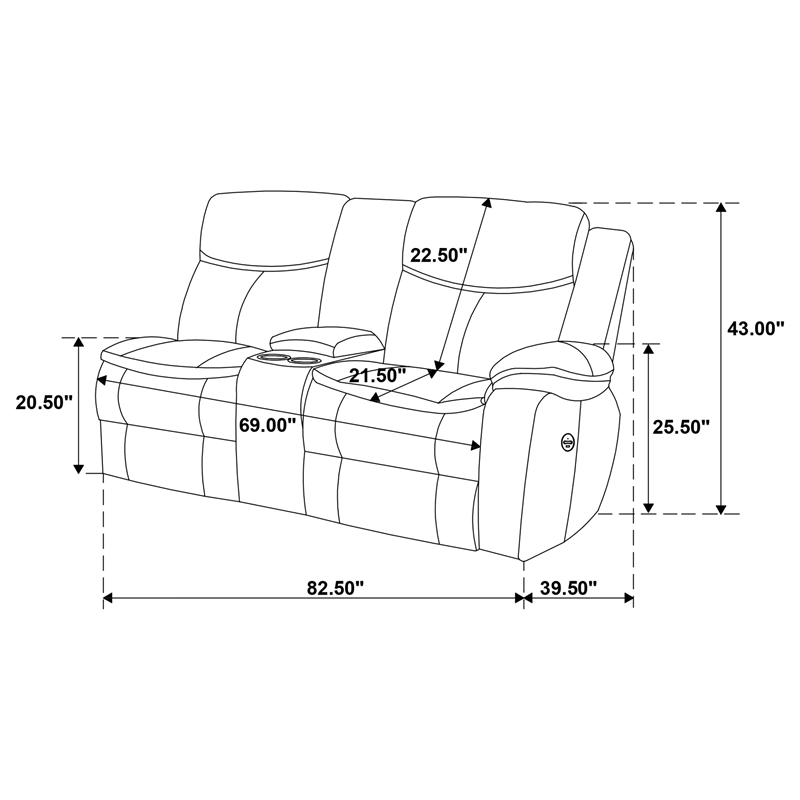 Pemberly Row Faux Leather Power Reclining Sectional Sofa Dark Gray