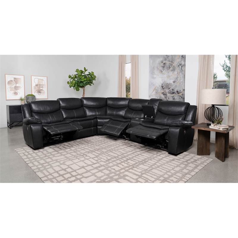 Pemberly Row Faux Leather Power Reclining Sectional Sofa Dark Gray