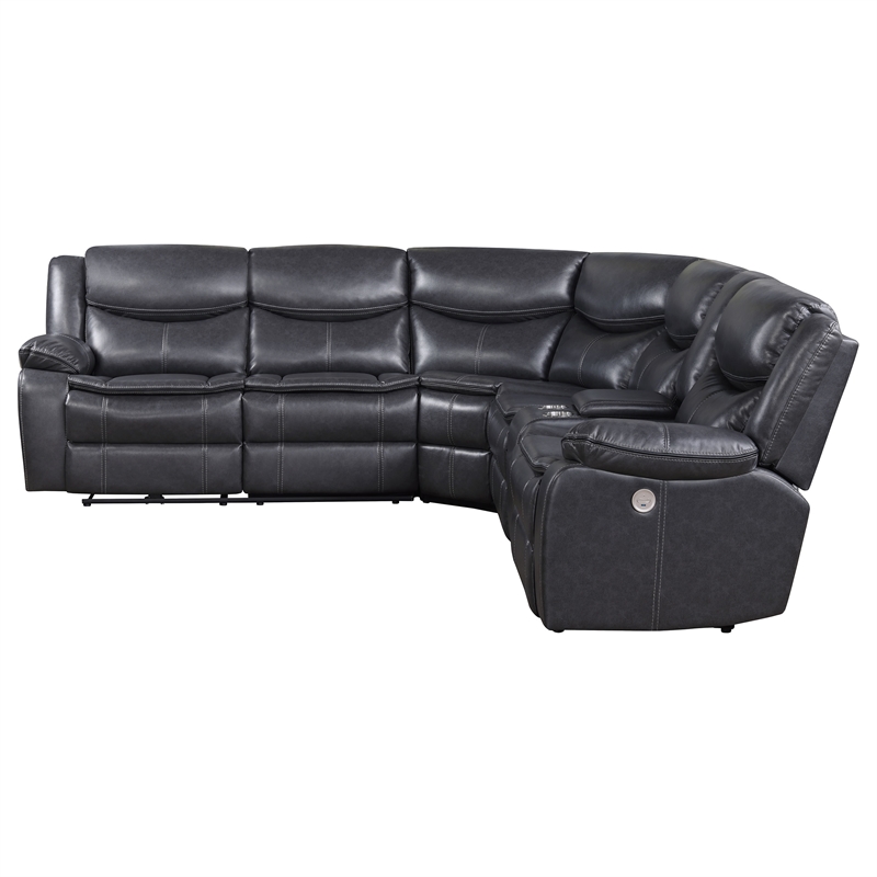 Pemberly Row Faux Leather Power Reclining Sectional Sofa Dark Gray
