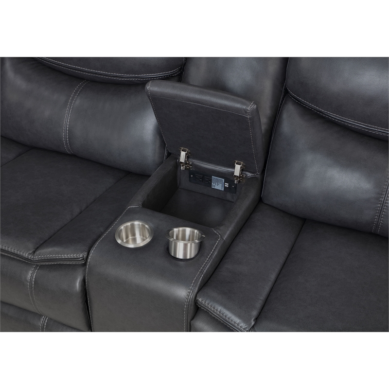 Pemberly Row Faux Leather Power Reclining Sectional Sofa Dark Gray