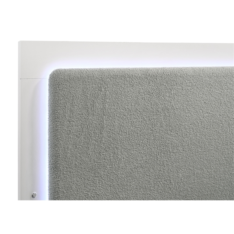 Pemberly Row Wood Eastern King Bed with LED Headboard White and Gray