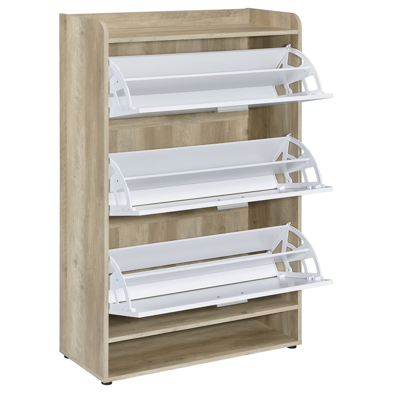 Pemberly Row 3-tier Wood Shoe Storage Cabinet Antique Pine and White