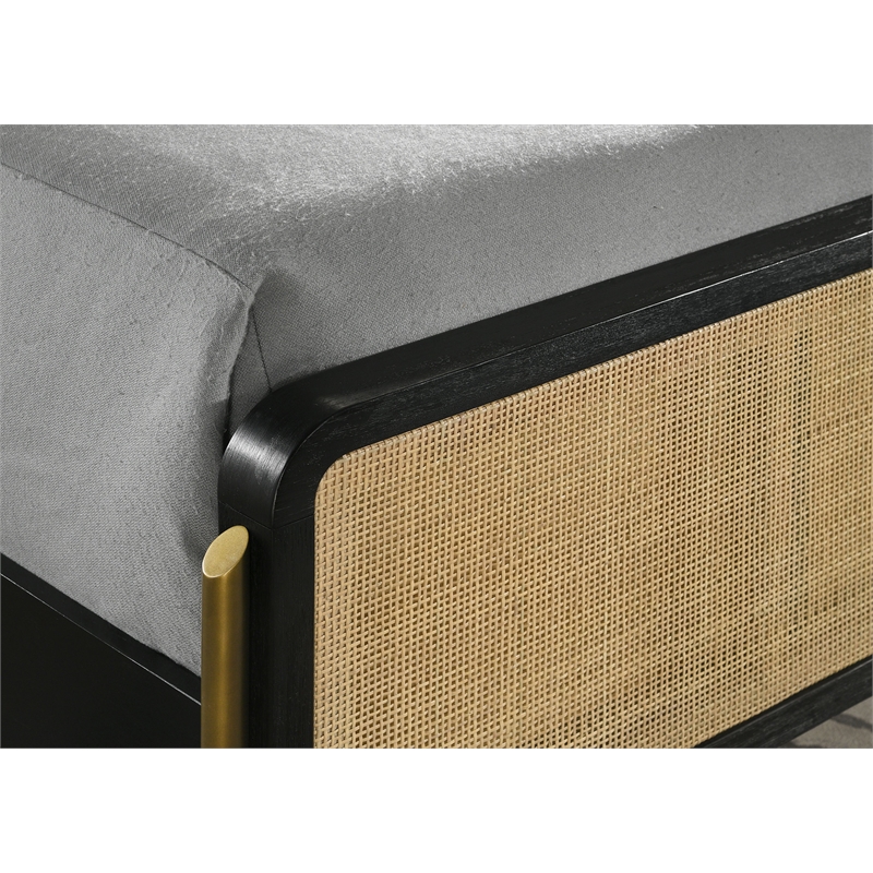 Pemberly Row Wood Queen Bed Woven Rattan Headboard Black and Natural