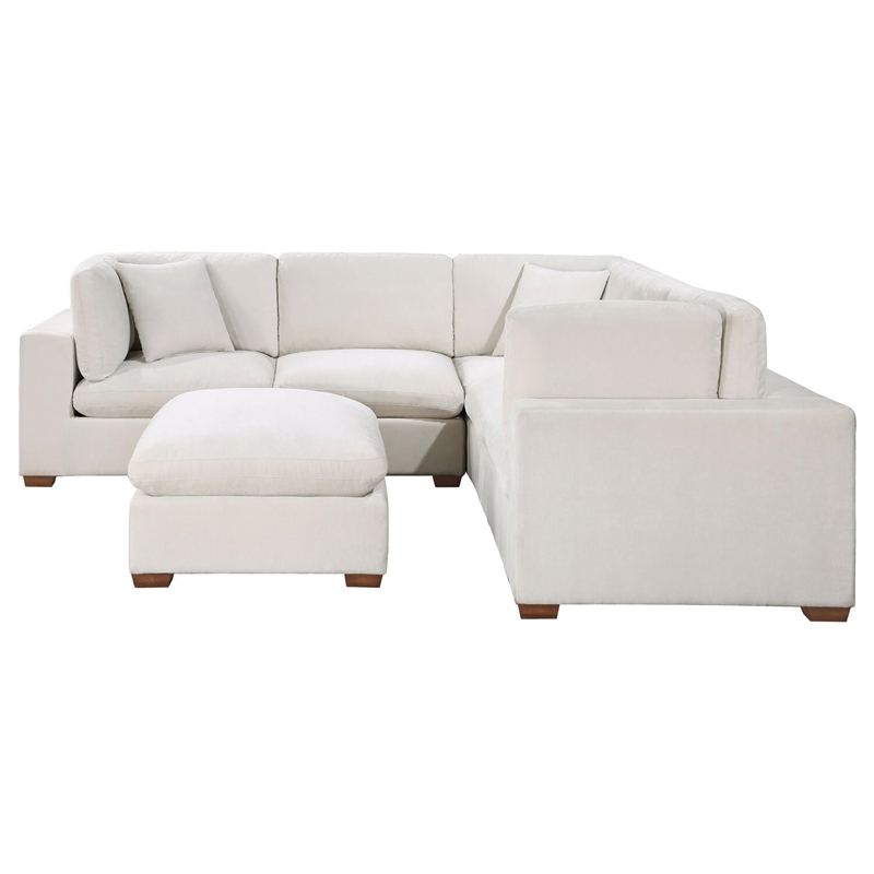 Pemberly Row 5-piece Fabric Upholstered Modular Sectional Sofa Ivory