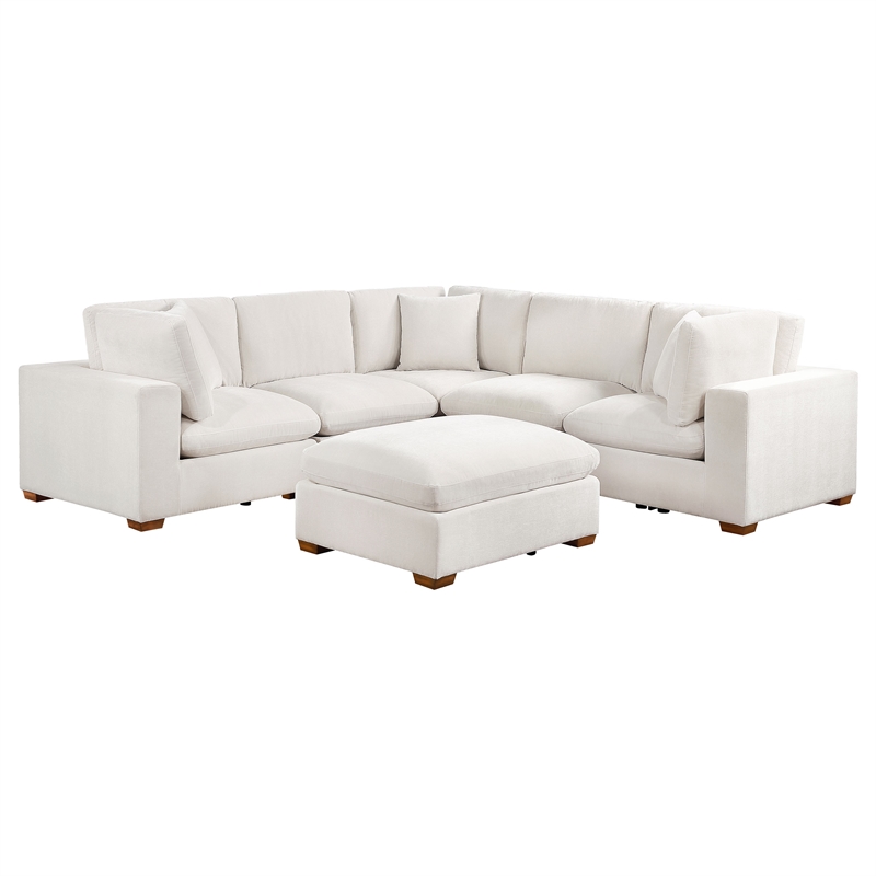 Pemberly Row 6-piece Velvet Upholstered Modular Sectional Sofa Ivory