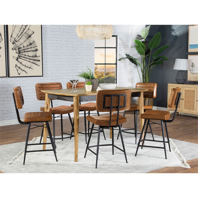 Pemberly Row 7-piece Wood Counter Height Dining Set Natural Sheesham