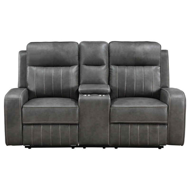 Pemberly Row Faux Leather Upholstered Motion Reclining Loveseat Gray
