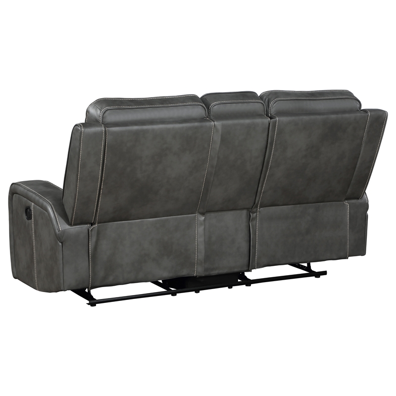 Pemberly Row Faux Leather Upholstered Motion Reclining Loveseat Gray
