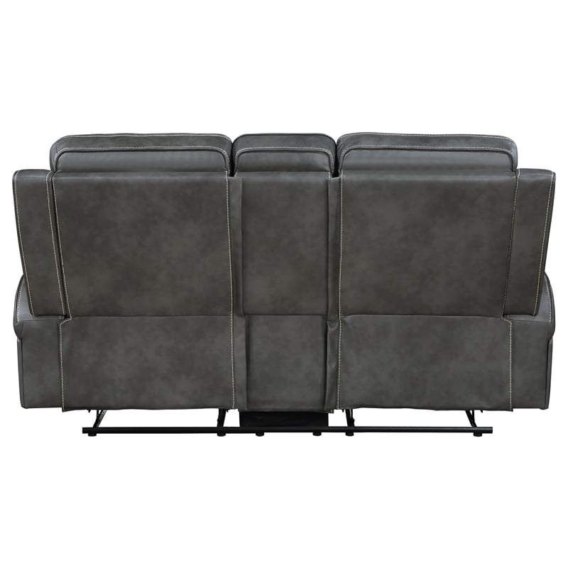 Pemberly Row Faux Leather Upholstered Motion Reclining Loveseat Gray